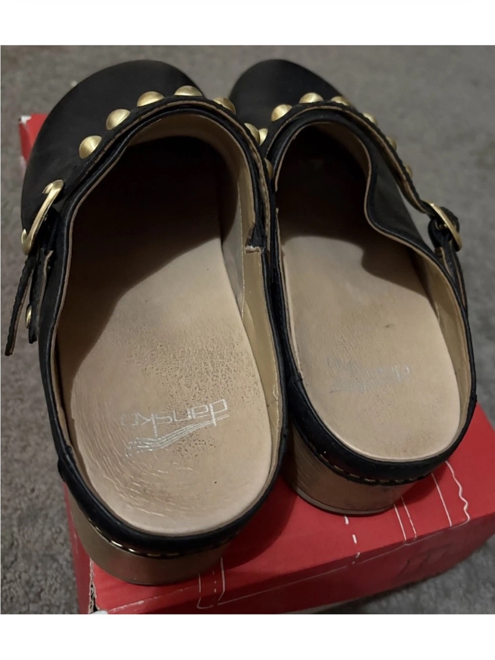 Dansko Black Leather Studded Clogs with Gold Accents - Picture 2 of 5